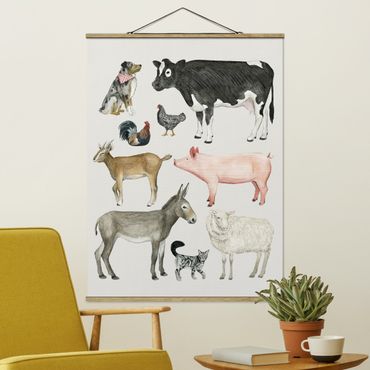 Stoffbild mit Posterleisten - Bauernhof Tierfamilie I - Hochformat 3:4