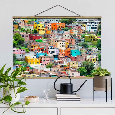 Stoffbild mit Posterleisten - Farbige Häuserfront Guanajuato - Querformat 3:2