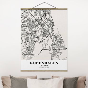 Stoffbild mit Posterleisten - Stadtplan Kopenhagen - Klassik - Hochformat 3:4
