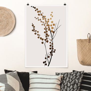 Poster - Grafische Pflanzenwelt - Beeren Gold - Hochformat 3:2