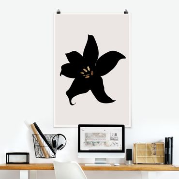Poster - Grafische Pflanzenwelt - Orchidee Schwarz und Gold - Hochformat 3:2