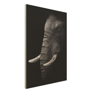 Holzbild - Dunkles Elefanten Portrait - Hochformat 4:3