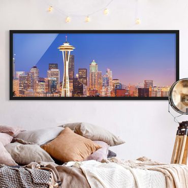 Bild mit Rahmen - Nightlife Of Seattle - Panorama Querformat