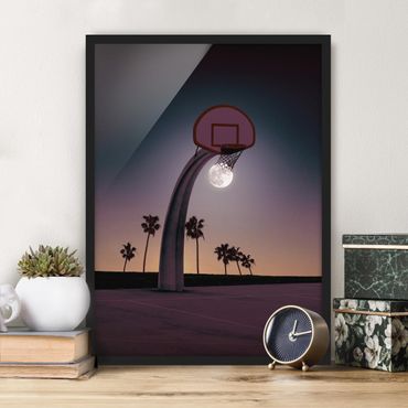 Bild mit Rahmen - Jonas Loose - Basketball mit Mond - Hochformat 4:3