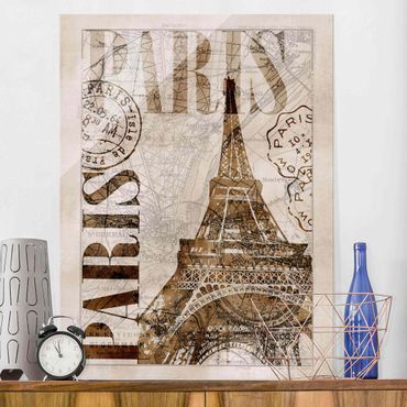 Glasbild - Shabby Chic Collage - Paris - Hochformat 4:3