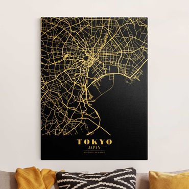 Leinwandbild Gold - Stadtplan Tokyo - Klassik Schwarz - Hochformat 3:4