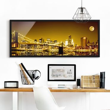 Bild mit Rahmen - Goldenes New York - Panorama Querformat