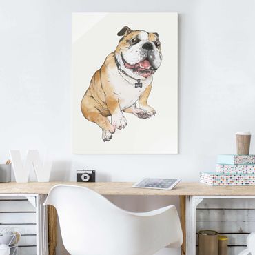Glasbild - Illustration Hund Bulldogge Malerei - Hochformat 4:3