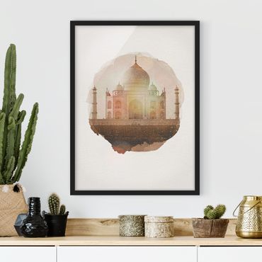 Bild mit Rahmen - Wasserfarben - Taj Mahal - Hochformat 4:3