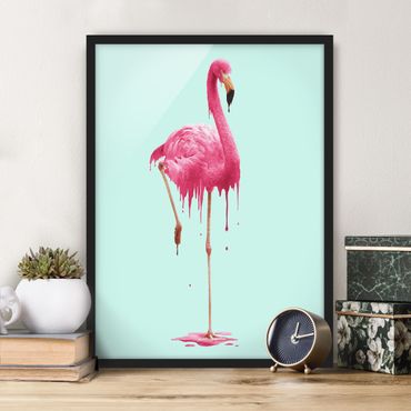 Bild mit Rahmen - Jonas Loose - Schmelzender Flamingo - Hochformat 4:3