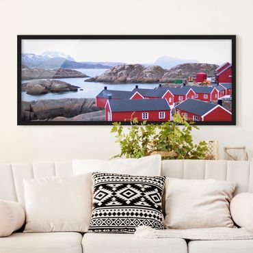 Bild mit Rahmen - Siedlung im Fjord - Panorama Querformat