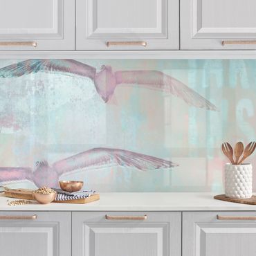 Küchenrückwand - Shabby Chic Collage - Möwen