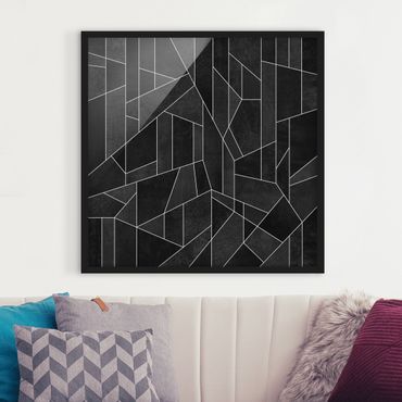 Bild mit Rahmen - Schwarz Weiß Geometrie Aquarell - Quadrat 1:1