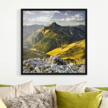 Bild mit Rahmen - Berge und Tal der Lechtaler Alpen in Tirol - Quadrat 1:1
