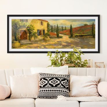 Bild mit Rahmen - Italienische Landschaft - Toskana - Panorama Querformat