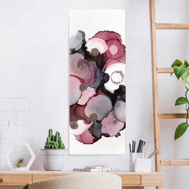 Glasbild - Pink-Beige Tropfen mit Roségold - Panel