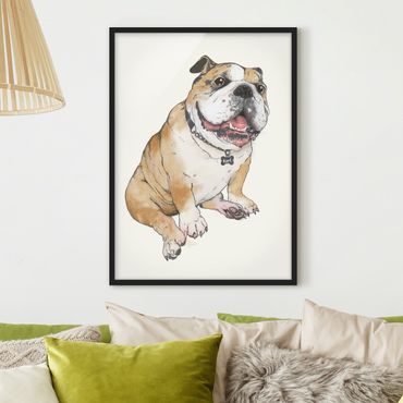 Bild mit Rahmen - Illustration Hund Bulldogge Malerei - Hochformat 4:3