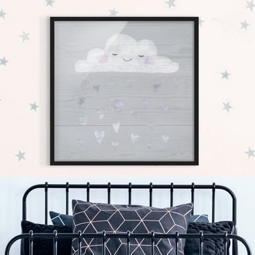 Bild mit Rahmen - Wolke mit silbernen Herzen - Quadrat 1:1