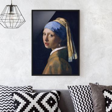 Bild mit Rahmen - Jan Vermeer van Delft - Das Mädchen mit dem Perlenohrgehänge - Hochformat 4:3