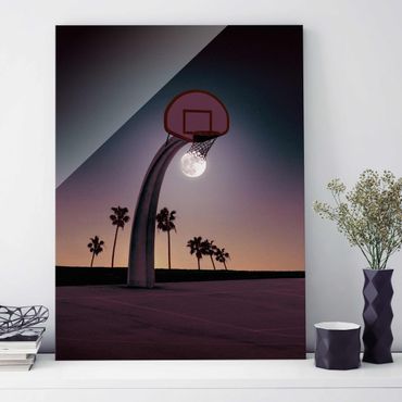 Glasbild - Jonas Loose - Basketball mit Mond - Hochformat 4:3