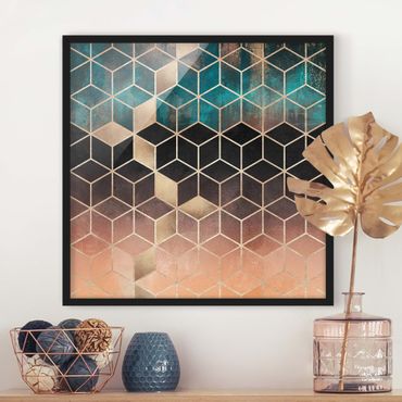 Bild mit Rahmen - Türkis Rosé goldene Geometrie - Quadrat 1:1
