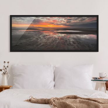 Bild mit Rahmen - Sonnenaufgang im Watt - Panorama Querformat