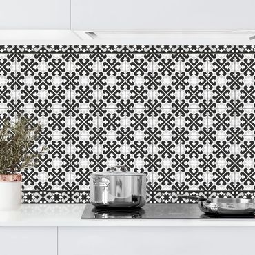 Küchenrückwand - Geometrischer Fliesenmix Herzen Schwarz