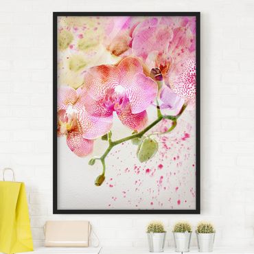 Bild mit Rahmen - Aquarell Blumen Orchideen - Hochformat 3:4