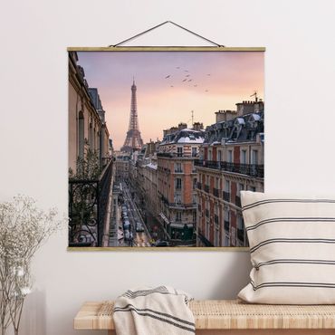 Stoffbild mit Posterleisten - Eiffelturm bei Sonnenuntergang - Quadrat 1:1