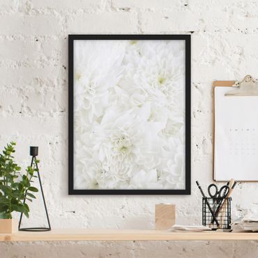 Bild mit Rahmen - Dahlien Blumenmeer weiß - Hochformat 3:4