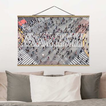 Fabric print with poster hangers - Shibuya Crossing in Tokyo - Landscape format 3:2