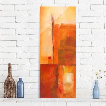 Glasbild - Abstrakt Orange Braun - Panel