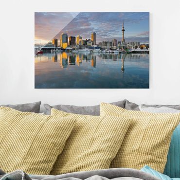 Glasbild - Auckland Skyline Sonnenuntergang - Quer 3:2