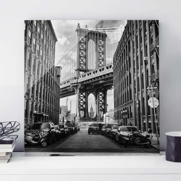 Glasbild - Manhattan Bridge in America - Quadrat 1:1