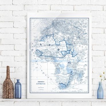 Glasbild - Karte in Blautönen - Afrika - Hochformat 4:3