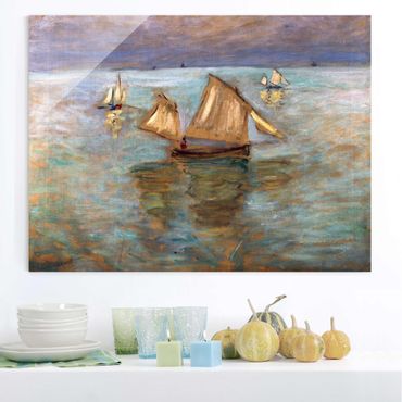 Glasbild - Kunstdruck Claude Monet - Fischerboote bei Pourville - Impressionismus Quer 4:3