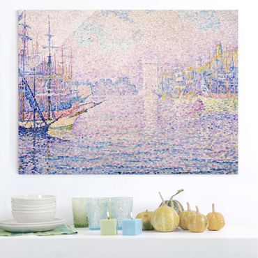 Glasbild - Kunstdruck Paul Signac - Der Hafen von Marseille bei Morgennebel - Pointillismus - Quer 4:3