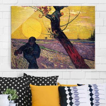 Glasbild - Kunstdruck Vincent van Gogh - Sämann bei untergehender Sonne - Post-Impressionismus Quer 4:3