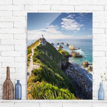 Glasbild - Nugget Point Leuchtturm und Meer Neuseeland - Quer 3:2
