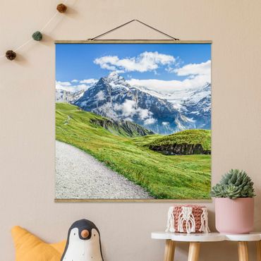 Stoffbild mit Posterleisten - Grindelwald Panorama - Quadrat 1:1