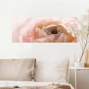 Glasbild - Rosa Blüte im Fokus - Panorama