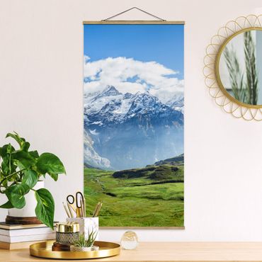 Stoffbild mit Posterleisten - Schweizer Alpenpanorama - Hochformat 1:2