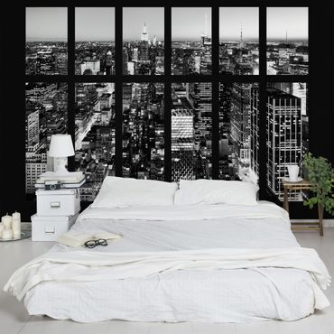 Fototapete Fensterblick Manhattan Skyline schwarz-weiß