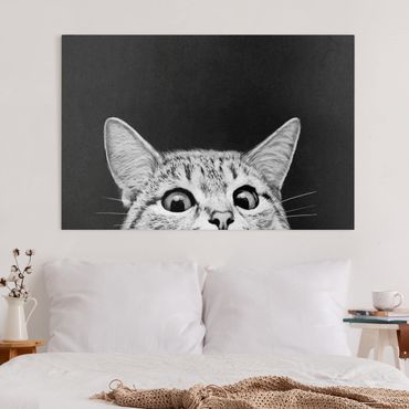 Leinwandbild - Illustration Katze Schwarz Weiß Zeichnung - Querformat 2:3