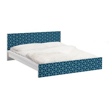 Möbelfolie für IKEA Malm Bett niedrig 160x200cm - Klebefolie Würfelmuster blau