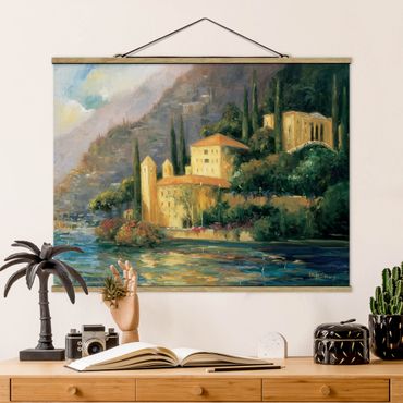 Stoffbild mit Posterleisten - Italienische Landschaft - Landhaus - Querformat 4:3
