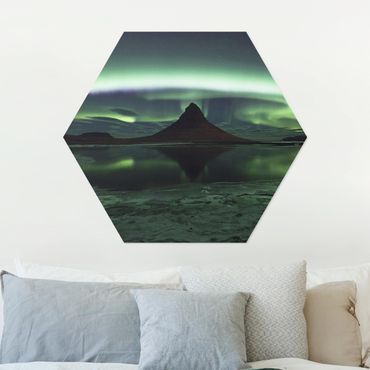 Hexagon Bild Alu-Dibond - Polarlicht in Island
