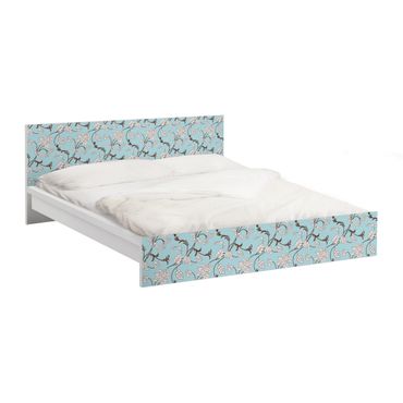 Möbelfolie für IKEA Malm Bett niedrig 160x200cm - Klebefolie Hellblaues Blumenmuster