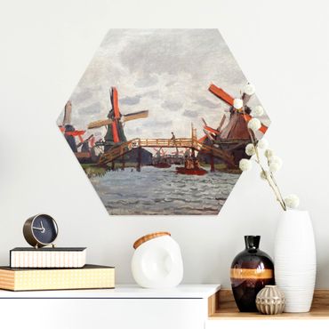 Hexagon Bild Alu-Dibond - Claude Monet - Windmühlen Zaandam