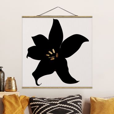 Stoffbild mit Posterleisten - Grafische Pflanzenwelt - Orchidee Schwarz und Gold - Quadrat 1:1